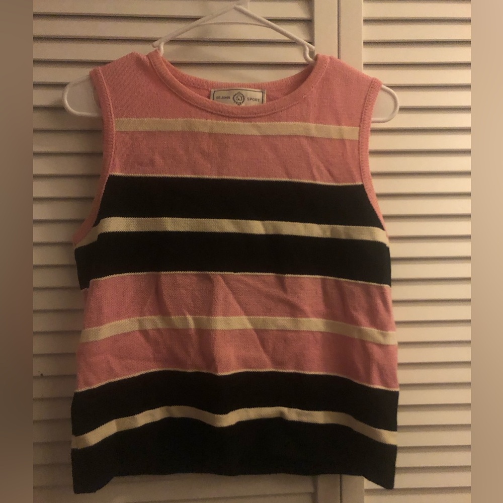 Vintage St. John Sport Santana Knit Pink Black Stripe Tank Top Sz Small